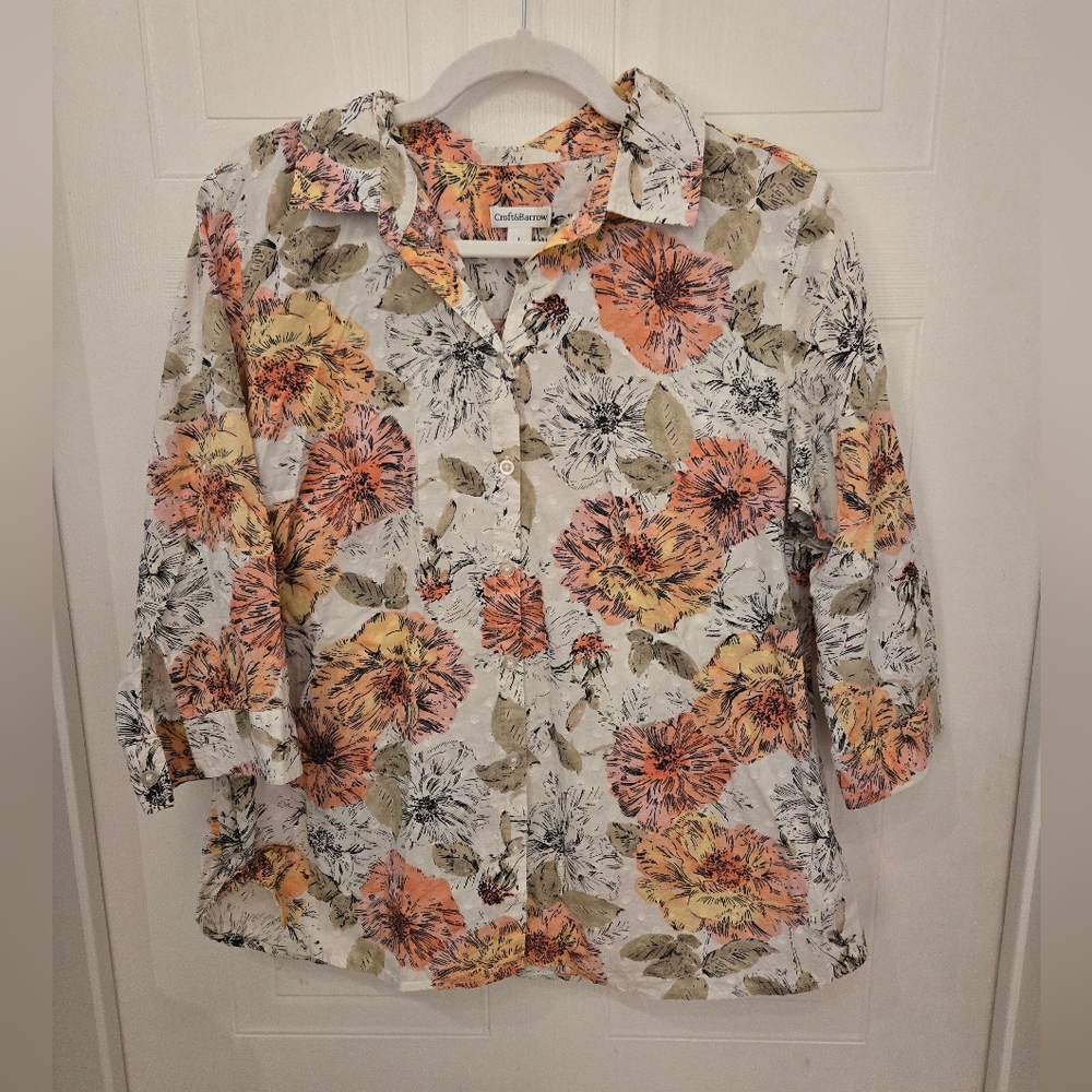 Croft & Barrow Large Floral Cotton Button-Up Blouse